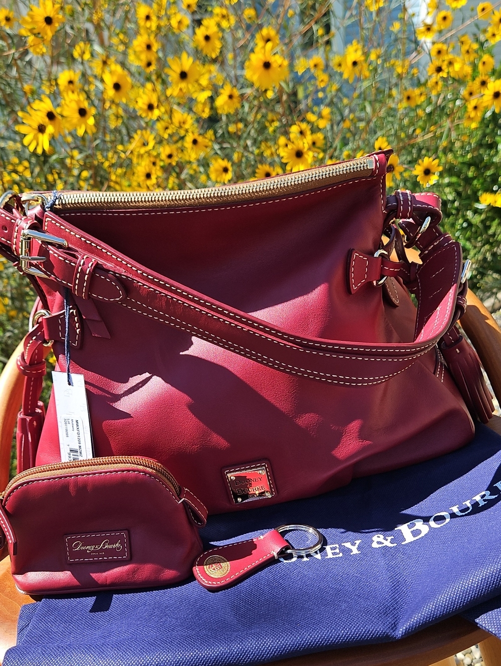 NWT Dooney & Bourke Florentine Mulberry Tegan 30 Shoulder Bag, Purse & Key Fob